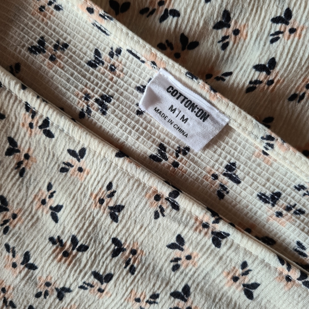 Cotton On M Ivory Floral Long Sleeve Square Neckline Mini Dress - Picture 11 of 14